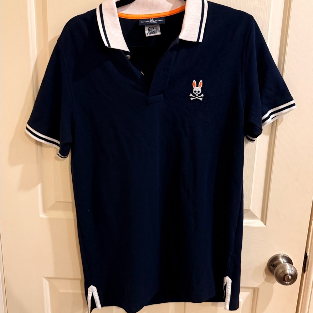 114 Psycho Bunny Blue and White Polo Shirt with Embroidered Logo